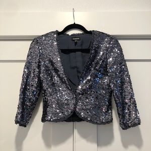 Bebe cropped sequin jacket in gunmetal/blue